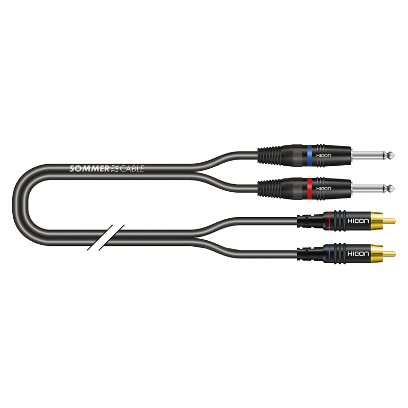 Sommer Stereo split cable SC-Onyx 2.5m, black, 1 x 0,25 mm² | jack / RCA, HICON
